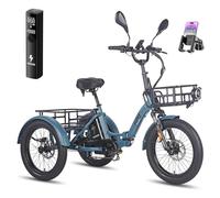 Fafrees 2025 F20 MATE Electric Trike for Adults UK, 48V 21Ah Removable Battery 65-115KM Range | 20x3.0 Fat Tyres Electric Tricycle, Foldable Cargo Ebike Dual Suspension (BLUE+2 BASKETS)