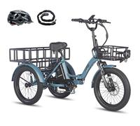 Fafrees F20 Mate E-Bike, 20 * 3.0 Inch Foldable Electric Tricycle for Adults, 48V/18.2Ah Removable Battery, Front Rack + Large Rear Rack, Electric Cargo Tricycle for Senior, Range 110KM (Blue)