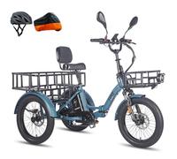 Fafrees F20 Mate Electric Bike Tricycle, 48V/23.45AH Battery, Folding Electric Cargo Trike for Adult Senior, Power Assist 120KM (Front Basket+Large Rear Rack, Blue)
