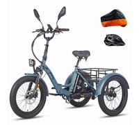 Fafrees F20 Mate Electric Cycle Tricycle, 20 * 3.0 Inch Fat Trye, All Terrain, 48V/21Ah Removable Battery, Power Assist 115 km, Foldling Electric Cargo Tricycle for Senior Adult, Blue
