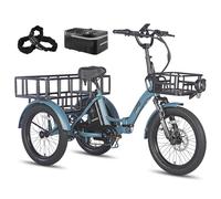 Fafrees F20 Mate Electric Tricycle for Adults, Electric Bike 48V 18.2Ah Removable Battery, 70km Range, 20 x 3.0 Fat Tires, Folding Electric Trike (Blue+Front Rack Basket+Enlarged Rear Basket)