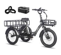 Fafrees F20 Mate Electric Tricycle for Adults, Electric Bike WITH 48V 18.2Ah Removable Battery, 70km Range, 20 x 3.0 Fat Tires, Folding Electric Trike (Black+Front Basket+Enlarged Rear Basket)