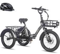 Fafrees F20 MATE Electric Trike for Adults | 48V 18.2Ah Removable Battery 70KM Range | 20x3.0 Fat Tyres, Foldable Cargo Ebike Dual Suspension, Black+2 Baskets
