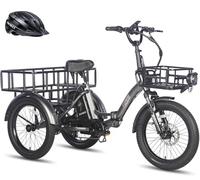 Fafrees F20 MATE Electric Trike for Adults | 48V 18.2Ah Removable Battery 70KM Range | 20x3.0 Fat Tyres, Foldable Cargo Ebike Dual Suspension, Black+3 Baskets