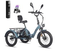 Fafrees F20 MATE Foldable Electric Tricycle for Adults | 3 Wheel Electric Trike Cargo Ebike, Hydraulic Brakes Dual Suspension, 23.45AH Long Range Battery (STD Rear Rack, Blue)