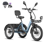 Fafrees F20 Mate II Electric Bicycle Tricycle UK, 25Ah 1200Wh Removable Battery, Basket + Rear Rack, 3-Wheel Bike, 15.5MPh, 250W Cargo Electric Trike for Adults Seniors, Range 75-150km, Blue