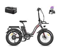 Fafrees F20 MAX Electric Bicycle, 20 * 4.0inch Men's Folding Electric Mountain Bike, 48V/22.5Ah Battery, 7 Speed, Front Basket, Unisex Adult Fatbike Ebike, Range 90-150KM (Grey)