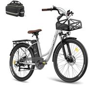 Fafrees F26 Lasting Electric Bike, 36V 25Ah Battery EAPC E Bike, 250W Step-Through Frame Electric Bikes for Adults, Front Suspension for Urban Commuting (GREY, PANNIER BAG)