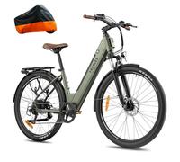 Fafrees F28 PRO Electric Bike for Adults, 16Ah Long-Range Battery, 27.5" Step-Through City E-Bike 250W Motor, 7-Speed Commuter Electric Bicycle, Suspension Fork (GWP Bike Cover, GREEN)