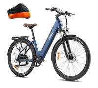 Fafrees F28 PRO Electric Bike for Adults, 16Ah Long-Range Battery, 27.5" Step-Through City E-Bike 250W Motor, 7-Speed Commuter Electric Bicycle, Suspension Fork (GWP Bike Cover, BLUE)