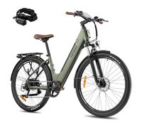Fafrees F28 PRO Electric Bike for Adults, 16Ah Long-Range Battery, 27.5" Step-Through City E-Bike 250W Motor, 7-Speed Commuter Electric Bicycle, Suspension Fork (GWP Chain Lock, GREEN)