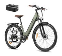 Fafrees F28 PRO Electric Bike for Adults, 16Ah Long-Range Battery, 27.5" Step-Through City E-Bike 250W Motor, 7-Speed Commuter Electric Bicycle, Suspension Fork (GWP Rack Bag, GREEN)