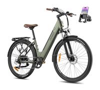 Fafrees F28 PRO Electric Bike for Adults, 16Ah Long-Range Battery, 27.5" Step-Through City E-Bike 250W Motor, 7-Speed Commuter Electric Bicycle, Suspension Fork (GWP Phone Holder, GREEN)