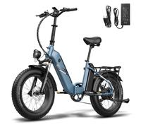 Fafrees FF20 Polar Folding Electric Bike - 48V Dual Removable Batteries, Up to 140 km Range, 20″ x 4.0″ Fat Tires, Pedal-Assist E-Bike for Adults (Electric Air Pump, BLUE)