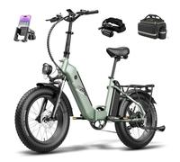Fafrees FF20 Polar Folding Electric Bike - 48V Dual Removable Batteries, Up to 140 km Range, 20″ x 4.0″ Fat Tires, Pedal-Assist E-Bike for Adults (3-Piece Accessory Kit, GREEN)
