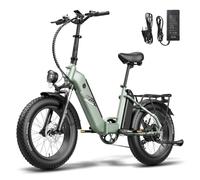 Fafrees FF20 Polar Folding Electric Bike - 48V Dual Removable Batteries, Up to 140 km Range, 20″ x 4.0″ Fat Tires, Pedal-Assist E-Bike for Adults (Electric Air Pump, GREEN)