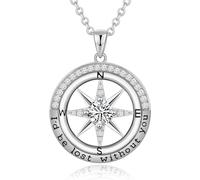 FAFY Compass Birthstone Necklace Christmas Gift Ideas Anniversary Jewelry 925 Sterling Silver I'd Be Lost Without You Compass Necklace Gift From, Sterling Silver, Cubic Zirconia