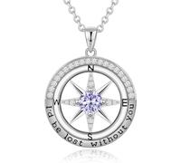 FAFY Compass Birthstone Necklace Christmas Gift Ideas Anniversary Jewelry 925 Sterling Silver I'd Be Lost Without You Compass Necklace Gift From, Sterling Silver, Alexandrite