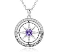 FAFY Compass Birthstone Necklace Christmas Gift Ideas Anniversary Jewelry 925 Sterling Silver I'd Be Lost Without You Compass Necklace Gift From, Sterling Silver, Zircon