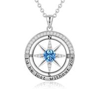 FAFY Mother's Day Gifts for Wife Compass Birthstone Jewelry Wife Birthday Gifts Ideas Sterling Silver North Star Necklace I'd be Lost Without You, Sterling Silver, Topaz