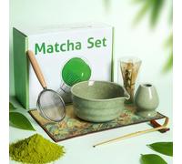 Fagalil Matcha Whisk Set, 7Pcs Matcha Tea Set with Bamboo Whisk Ceramic Bowl Scoop and Holder Traditional Matcha Starter Kit for Tea Ceremony Gift for Tea Lovers(Green)