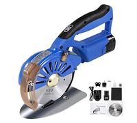 faginx Cordless Fabric Cutter Machine Adjustable Speed Hand Push Electric Rotary for Cloth with 2x16.8V 2500mAh Battery, Cut Fiber Cotton,Corrugated Paper,Silk,Leather,Woolen Material,Carpet,Blue4cm