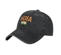 FAGIUCHI India Flag and Font Baseball Cap Washed Denim Cotton Hats Unisex Vintage Caps