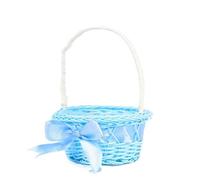 Fagoritime Rattan Round Flower Basket with Handle | Multicolor 11x16.5cm Usage Scenario: Storage Decoration Gift(Blue)