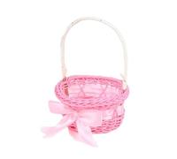 Fagoritime Rattan Round Flower Basket with Handle | Multicolor 11x16.5cm Usage Scenario: Storage Decoration Gift(Pink)