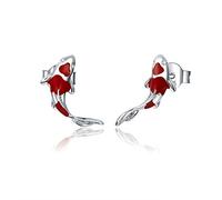 Faguo Spring Koi Red Stud Earrings 925 Sterling Silver Fish Ear Studs Valentine's Day Jewellery Gift for Girls