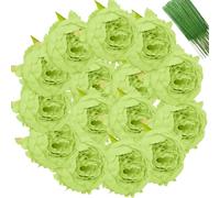 FagusHome 25 Pcs Silk Peony Artificial Flower Heads 4 inch Fake Peony Flowers with Stems Artificial Peony Flower Heads in Bulk Wholesale for Wedding Home Decor (Light Green)
