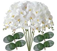 FagusHome 32" Artificial Phalaenopsis Flowers 6 Pcs with 4 Bundles Leaves Artificial Orchid Flowers Stem Plants for Home Décor (6Pcs)