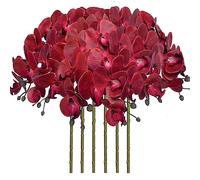 FagusHome 32 Inch Artificial Phalaenopsis Flowers 6 Pcs Artificial Orchid Flowers Stem Plants for Home Décor (Red)