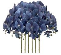FagusHome 32 Inch Artificial Phalaenopsis Flowers 6 Pcs Artificial Orchid Flowers Stem Plants for Home Décor (Dark Blue)