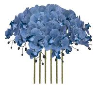 FagusHome 32 Inch Artificial Phalaenopsis Flowers 6 Pcs Artificial Orchid Flowers Stem Plants for Home Décor (Blue Piebald)