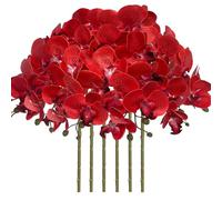 FagusHome 32 Inch Artificial Phalaenopsis Flowers 6 Pcs Artificial Orchid Flowers Stem Plants for Home Décor (Red Piebald)