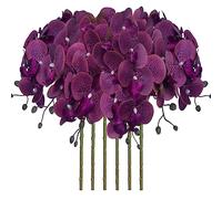 FagusHome 32 Inch Artificial Phalaenopsis Flowers 6 Pcs Artificial Orchid Flowers Stem Plants for Home Décor (Purple Piebald)