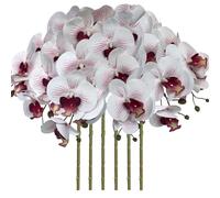 FagusHome 32 Inch Artificial Phalaenopsis Flowers 6 Pcs Artificial Orchid Flowers Stem Plants for Home Décor (White and Purpleline)