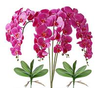 FagusHome 32 Inches Artificial Phalaenopsis Flowers 4 Pcs with 2 bundles Leaves Artificial Orchid Flowers Stem Plants for Home Décor (Purple)