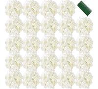 FagusHome 7 inch Silk Hydrangea Heads 30 Pcs Artificial Flowers Heads with Stems Fake Hydrangea Flowers in White for Home Wedding Decor