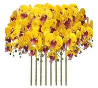 FagusHome 8 Pcs Artificial Phalaenopsis Flowers 32 Inch Artificial Orchid Flowers Fake Flowers Stem Plants for Home Décor (Yellow Piebald)