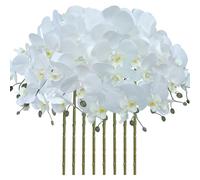 FagusHome 8 Pcs Artificial Phalaenopsis Flowers 32 Inch Artificial Orchid Flowers Fake Flowers Stem Plants for Home Décor (White)