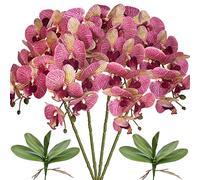 FagusHome 81.3 cm künstliche Phalaenopsis-Blumen, 4 Stück mit 2 Bündeln, Orchideenblumen, Stielpflanzen, Schmetterlinge, Phalaenopsis, Party, Dekoration, Purple Dapple (FH100083)