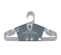 FAHAAM 10pk Strong Clothes Hangers, Heavy Duty Plastic Coat Hangers, Space Saving Organiser Clothes Hangers for Wardrobes, Non-Slip Adult Hangers with Suit Pants Trouser Bar, Hooks & Lips. (Grey)