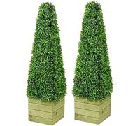 FAHAAM 2pk Artificial Boxwood Topiary Trees with Wooden Planter Box, 3ft Pyramid Cone Tree, Boxwood Tower trees, boxwood Planter Topiary tree, Artificial Plants/Trees for Decoration Indoor/Outdoor