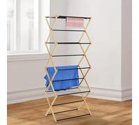 FAHAAM 4 Tier Bamboo Clothes Drying Rack, Wooden Folding Cloth Airer, Towel Folding Airier, Indoor Drying Rack for Standing