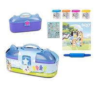 FAHAAM Dough Carry Case Set with Includes 4 Dough Pots, 4 Dough Cutters, 1 Roller, 1 Sticker, 1 Washable Play Scene, Kids Toys, Preschool Creative Toys, Storage Box Bluey Activity for Boys & Girls.