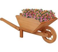 FAHAAM Garden Wooden Wheelbarrow Planter Wooden Ornamental Decorative Garden Planter Ornamental Plant Pot Large Garden Ornament & Outdoor Flower Pot Wooden Plant Stand. (L73 x W28 x H31 cm)
