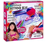 FAHAAM Kids Airbrush Tattoo Kit for Includes Battery Operated Over 20+ Stencils Easy Apply & Remove Resuable Glitter Tattoo Toys Set Tattoo Kit Maker Colourful Tattoo Set for Creative Kids. (Pink)
