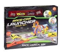 FAHAAM Kids Race Car Launcher Track Set with 2 x Cars, Jump The Flame Hoop, 90° Drift, Dive Platform, Gravity Defying Loop the Loop, Children Track Set Gifts Christmas Birthday Toys for Boys Kids.